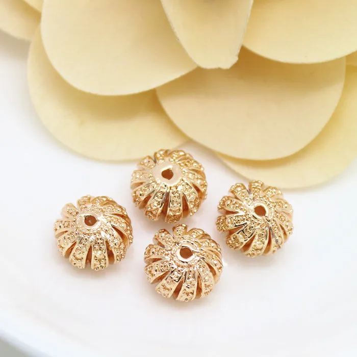 

6PCS 7x11MM 24K Champagne Gold Color Plated Brass Hollow Spacer Beads Bracelet Beads High Quality Jewelry Accessories