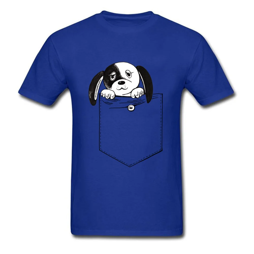 Family Men's T-Shirt O Neck Short Sleeve Pure Cotton Cute pocket puppy Tees Casual Tops Shirt Wholesale Cute pocket puppy blue