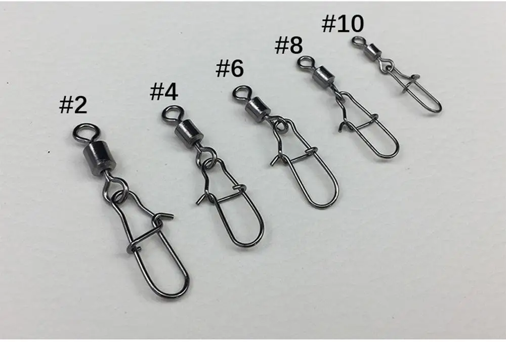 

50pcs 2# 4# 6# 8# 10# Fishing Connector Stainless Steel Pin Bearing Rolling Swivel with Snap