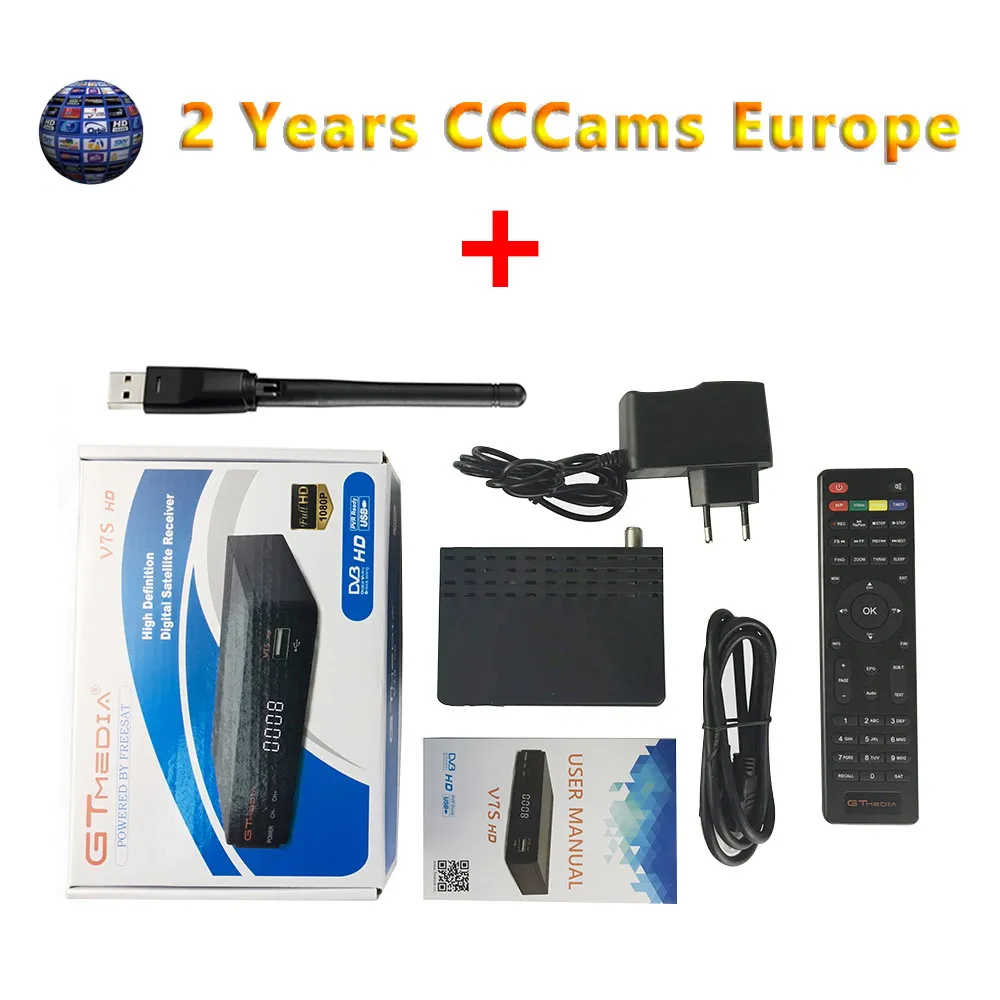 GTmedia V7S HD спутниковый ресивер с USB WiFi 2 года CCCam линия Европа поддержка PowerVu Biss 3g Youtube DVB-S2 декодер Freesat - Цвет: V7S WiFi 2year Cline