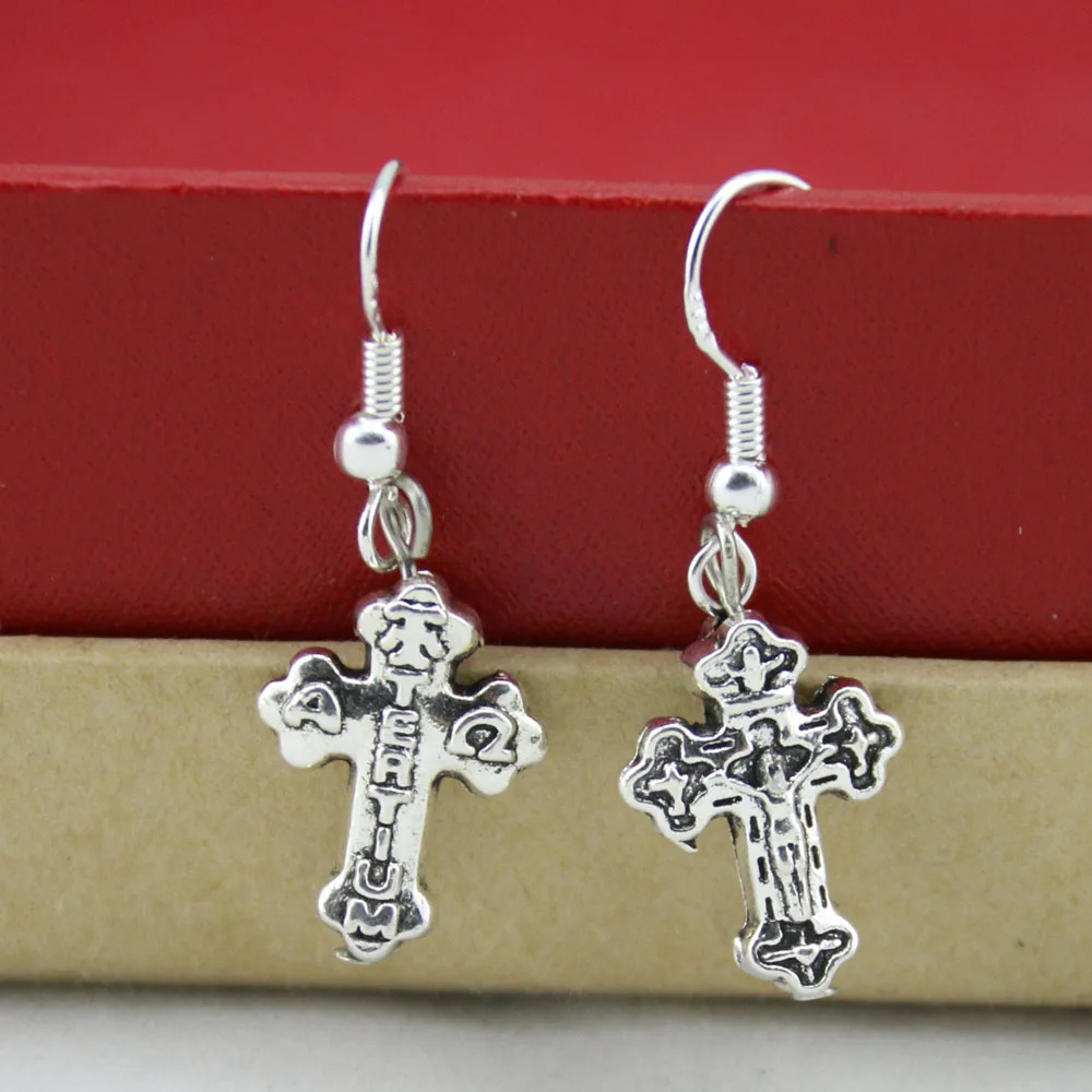 New Catholic tertium Alloy cross earrings for women, 925 silver ear