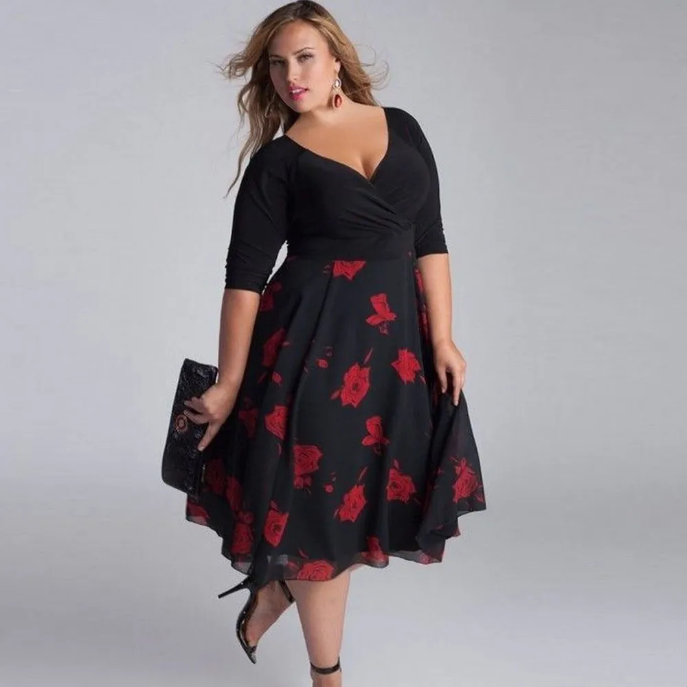 

Plus Size L-5XL 6XL 7XL 8XL 2019 New Fashion Ruffle V-Neck Casual Loose Floral Print Empire Women Soft Sexy Beach Summer Dress