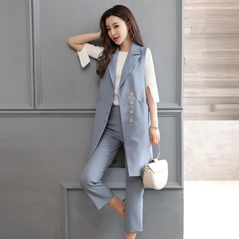 Pant Suits OL Style Sleeveless Women Sets new leisure office lady suit vest Cropped pants temperament