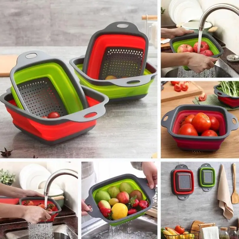 

Foldable Silicone Colander Fruit Vegetable Washing Basket Strainer Fruit Vegetable Kitchen Storage Tool