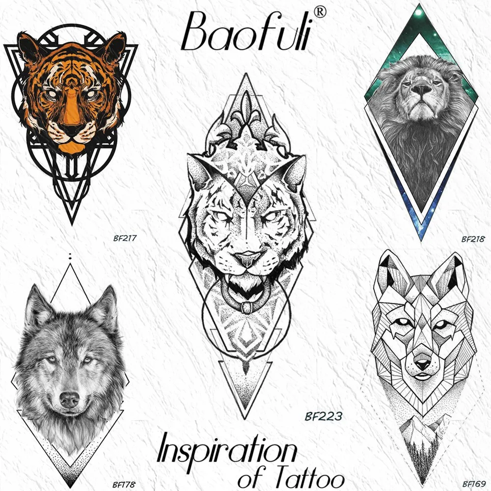 

Geometric Tiger Black Temporary Tattoos Sticker For Men Women Triangle Waterproof Coyote Tattoos Body Arm Fake Realistic Tatoos