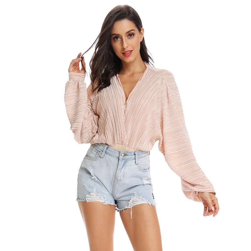 Long Lantern Sleeve Solid Bodysuit Women 2019 Deep V Neck Beige Wine Red Chiffon Bodysuits Party Highstreet Short Jumpsuit New Long Lantern Sleeve Solid Bodysuit Women 2019 Deep V Neck Beige Wine Red Chiffon Bodysuits Party Highstreet Short Jumpsuit New
