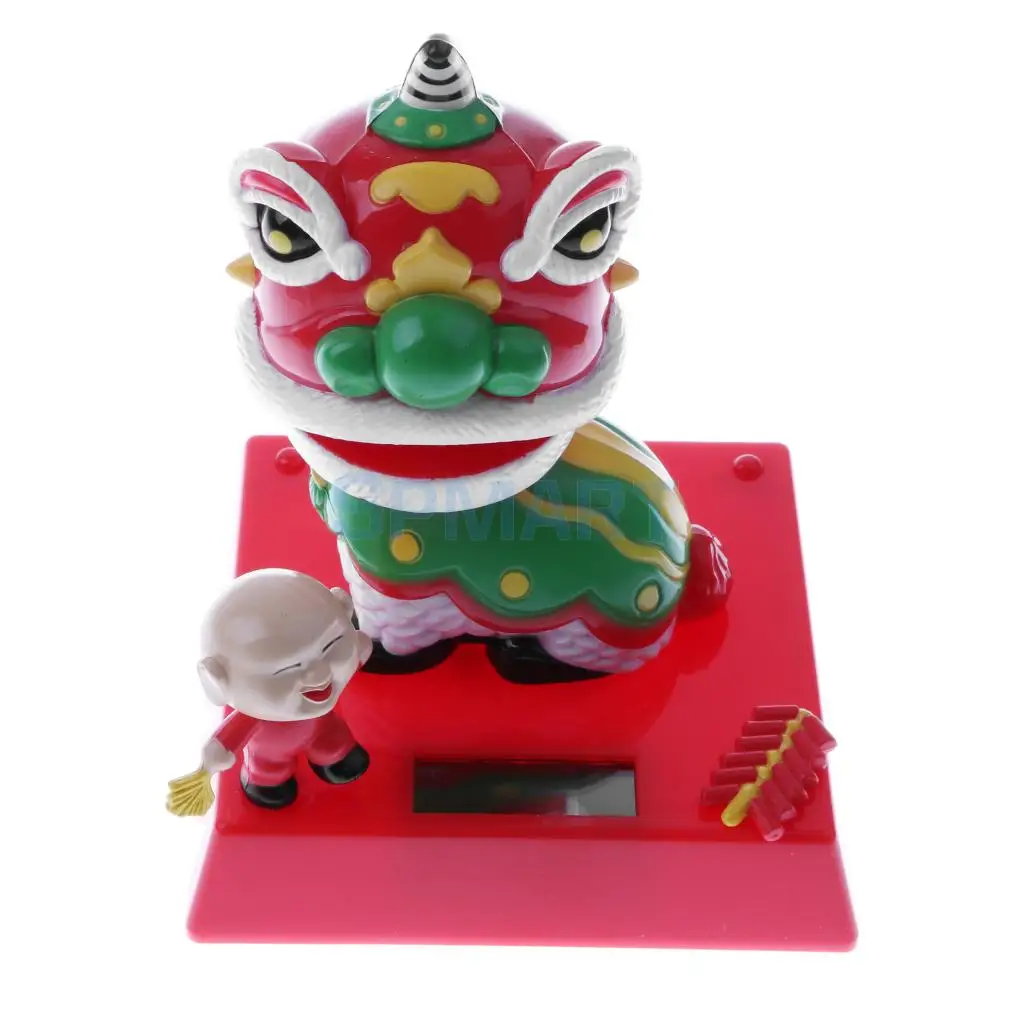 Solar Powered Bobbling Toy Shaking Head Waving Fortune Cat Monk Lion Home/Office/Car Ornament Auto Accessories