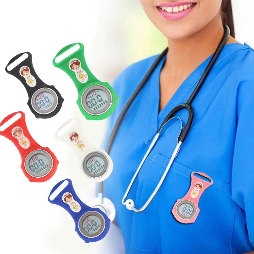 Для женщин Для мужчин медсестра световой Мини цифровой календарь силиконовые брошь Fob часы медсестры доктор карман медицинский часы
