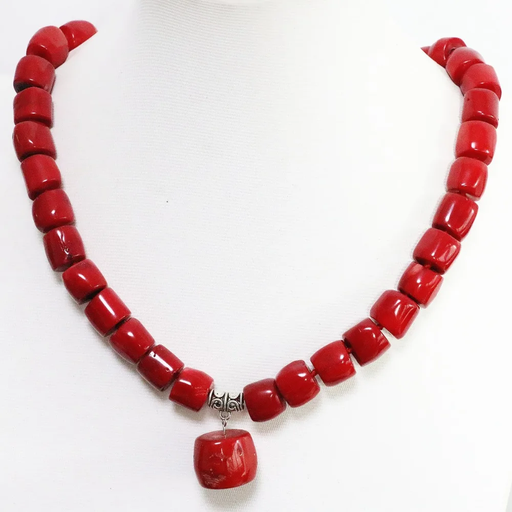 Natural red top quality coral irregular 11*15mm noble tube barrel beads 13*18mm pendant charms necklace 18inch B1505 | Украшения и