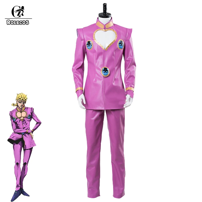 

ROLECOS Anime JoJo Bizarre Adventure Cosplay Costume Giorno Giovanna Cosplay Costume Purple Full of Sets for Men Costume Suits