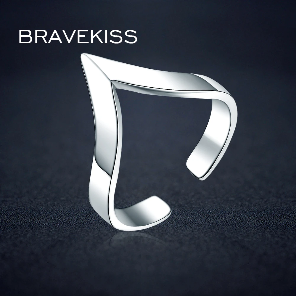 Женское кольцо с треугольным вырезом BRAVEKISS регулируемое из серебра 925 пробы