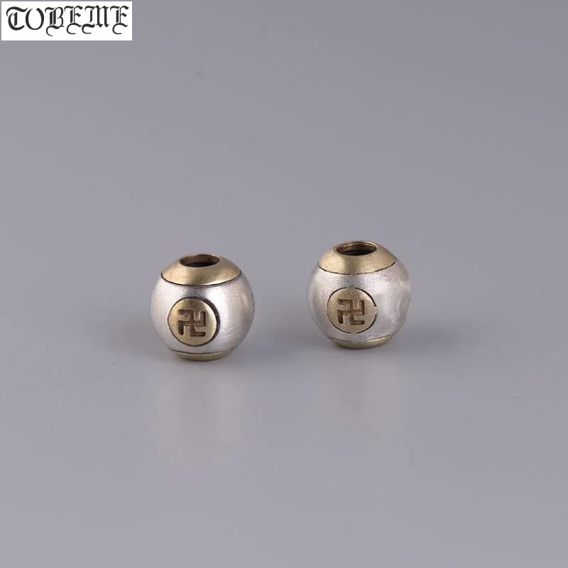 Handmade 925 Silver Fengshui Wanzi Symbol Bead Buddhist Wanzi Symbol