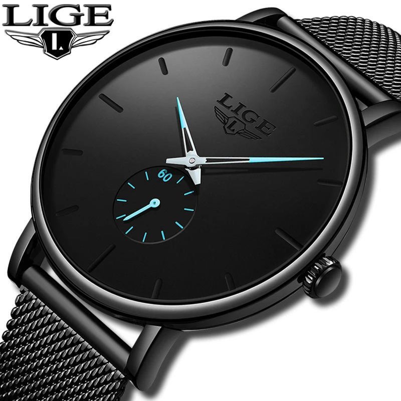 

LIGE Fashion Simple Watch Men Waterproof Mesh Strap Minimalist Wristwatch Luxury Quartz Sports Ultra Thin Dial Clock Relogio