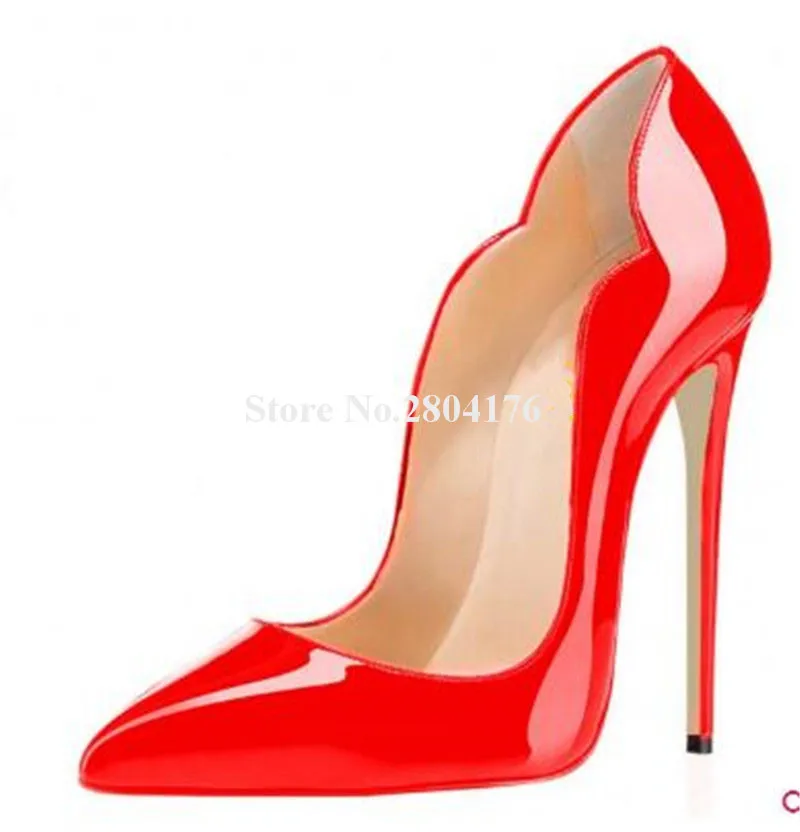 Top Brand Design Women Fashion Patent Leather Stiletto Heel Pumps Pointed Toe Pink Red 12cm High Heels Formal Dress Shoes