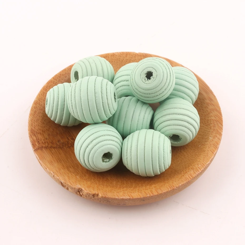 

50PCS 18mm Mint Thread Wooden Beads Wooden Teether Eco-friendly Food Grade Materials DIY Fashion Jewerly Accessory Baby Teether