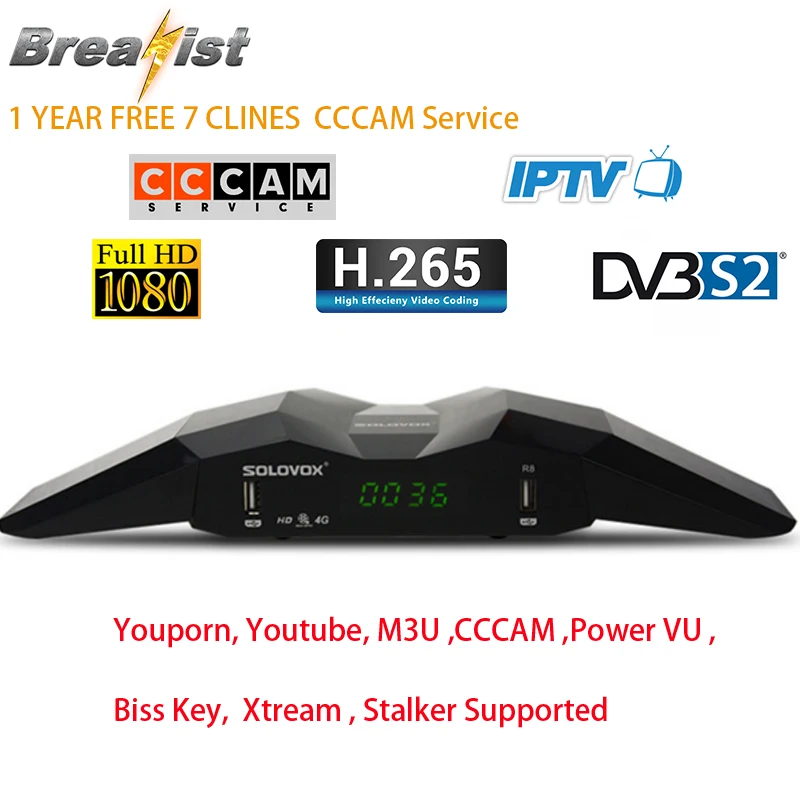 

R8 DVB-S2 4K Satellite Receiver with 1 Year Free CCCam European Clines Service Spain IKS Youtube Bisskey MAG M3U H265 IPTV Box