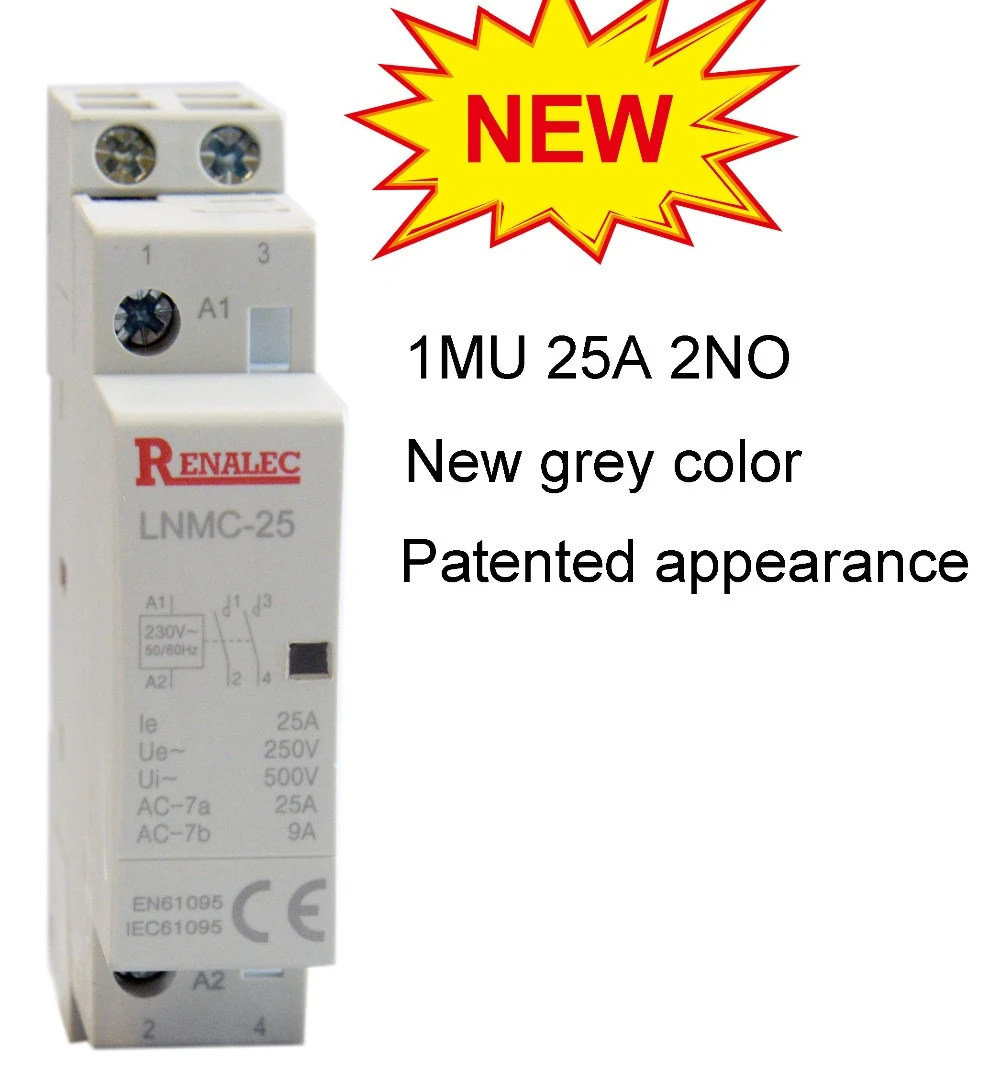2P 2NO 2NC 1NO1NC 25A 220/230V din рейка бытовой AC модульный контактор серый цвет|Замыкатели| |