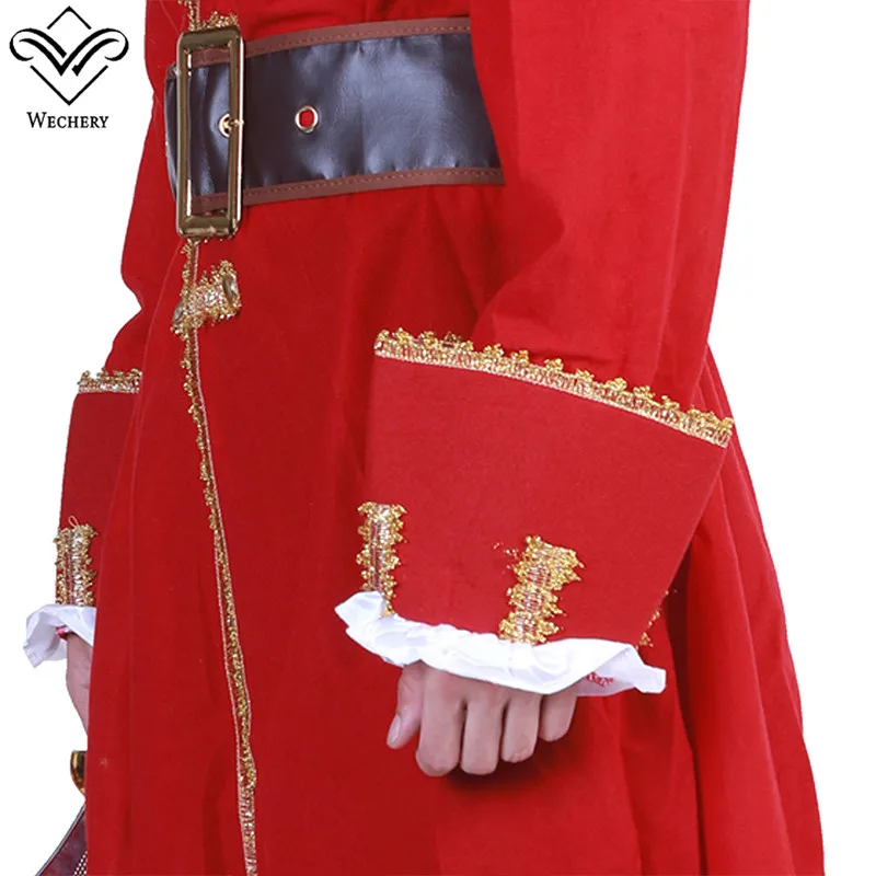 Wechery красное пальто пират Косплэй костюм топы с длинными рукавами с капюшоном Хэллоуин этап Показывает костюмы