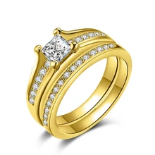 Fashion Luxury Gold Color Double Sleeve Ring White Zirconia Bridal Ste Ring For Women Wedding Ring Jewelry Size 6/7/8/9 R244
