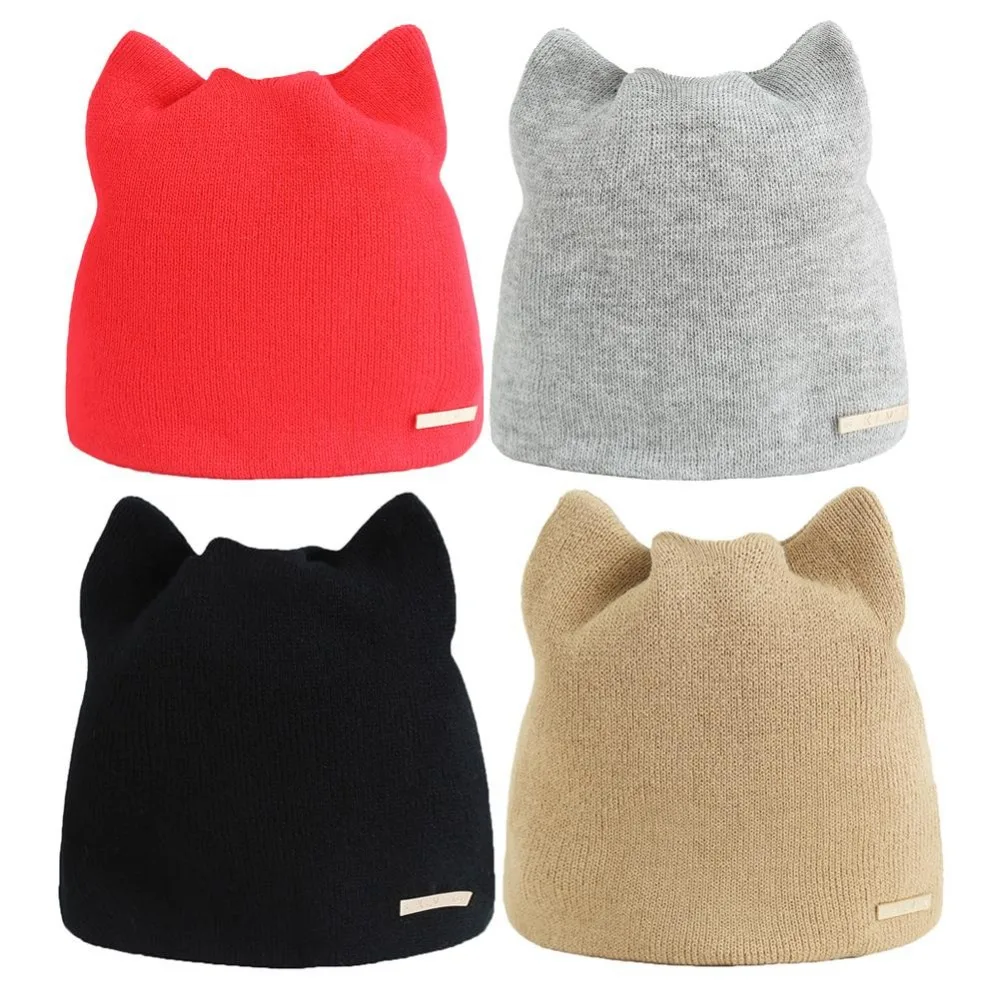 

Korean Version Solid Color Simple Warm Earmuffs Hat For Women Cat Beanies Ear Flaps Hat Ladies Skullies Touca Cap