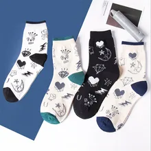 1 пара, Харадзюку, новые женские Носки с рисунком кирпичной короны, граффити, хлопковые впитывающие пот Повседневные носки