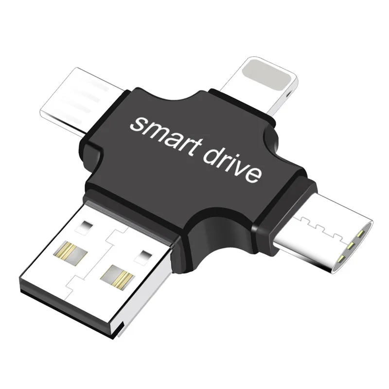 4 в 1 кард-ридер для Micro SD карты/TF карты/iPhone/type-c/смартфон USB 2,0 OTG кард-ридер Внешняя память - Цвет: black