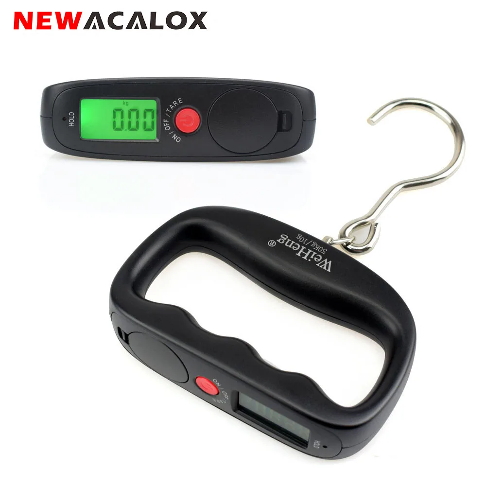 NEWACALOX 50kgx10g Mini Portable Electronic Scale Weight Luggage Scale Digital Fishing Kitchen Travel Stainless Steel Hook Scale