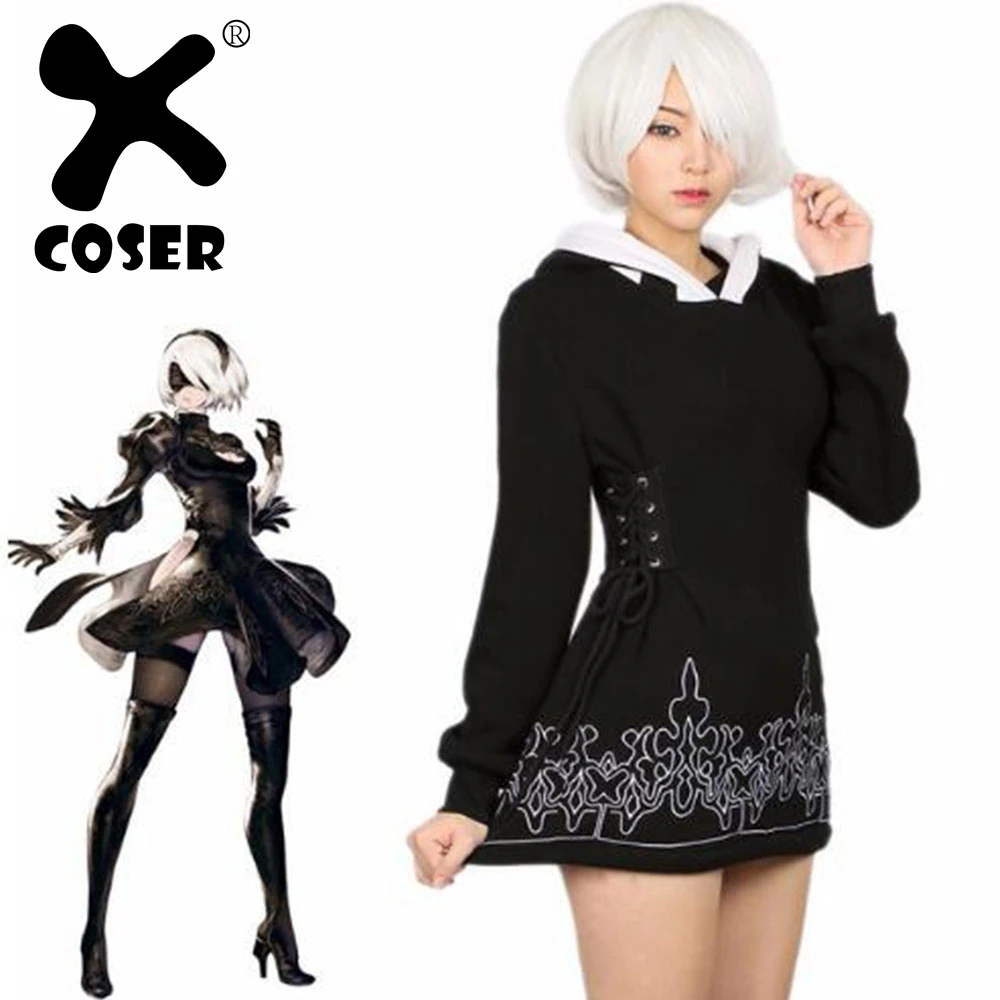 XCOSER NieR Automata 2B Толстовка черная хлопковая толстовка игровой Косплей Костюм Топ для женщин 2019 Новая мода