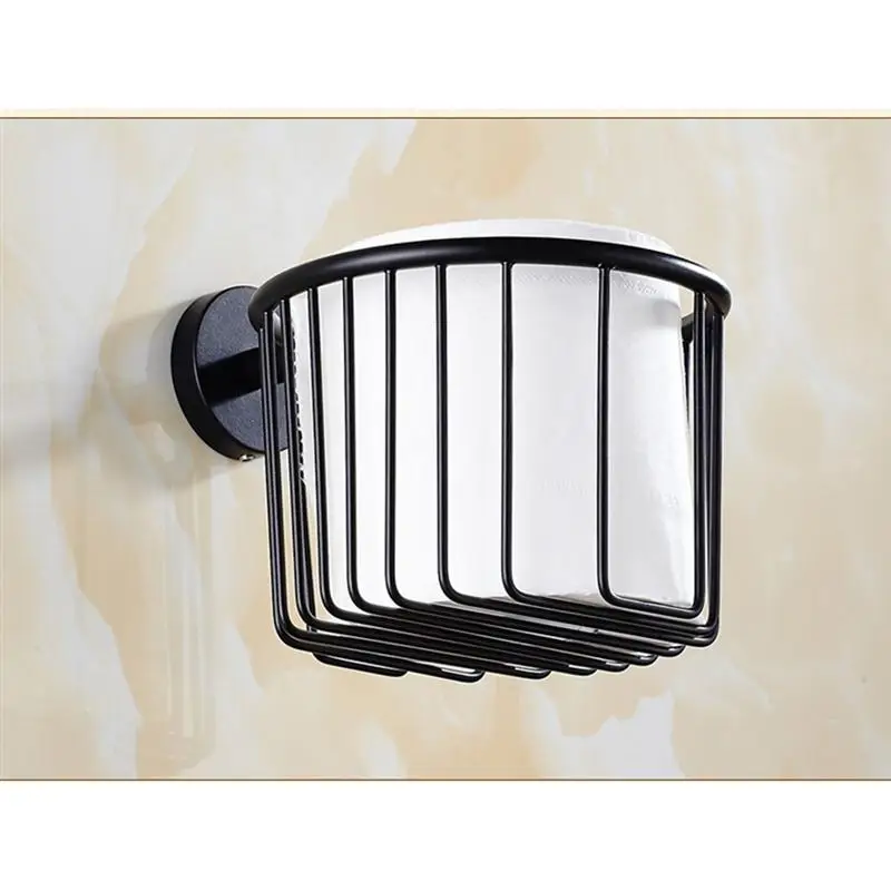 المرحاض ورقة حامل الأسود الحائط متعددة الوظائف الأنسجة سلة لفة ورقة المنظم تخزين الرف للحمام