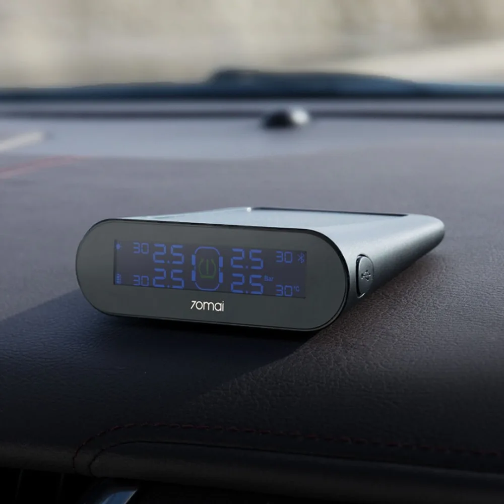 

Xiaomi 70mai TPMS Tire Pressure Tester Monitor USB Solar Power Dual Charging Built-in Sensors System Alarm with Car Gauge Sensor