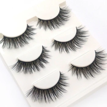 

3 pairs Natural Long False Eyelashes Messy Curl Cross Make-up Tool Fake Eyelashes Handmade Cotton Thread Thick Black Eye Lashes