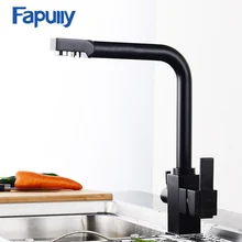 Fapully Black Brass Kitchen Faucet Mixer Sink Tap Cold and Hot Kitchen Modern Drinking Water 3 Way Filtered Faucet Mixer 574-33