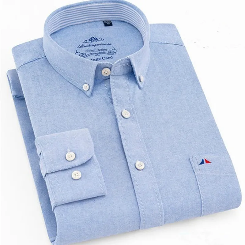 Spring Autumn Business Cotton Men Shirts Solid Color Casual Washed Oxford Textile Fashion High Quality Men 1