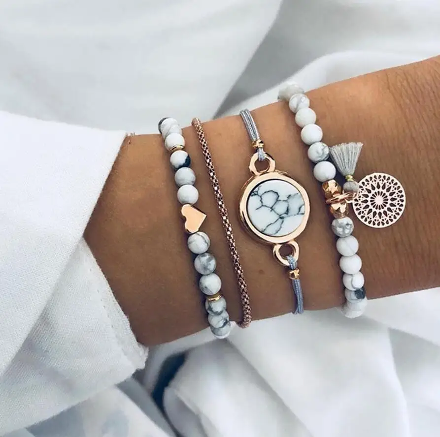 

Bohemian Handmade Weave Heart Long Tassel Bracelet Sets Women 2018 New Grey Rope Chain Bracelets Jewelry Christmas Gift