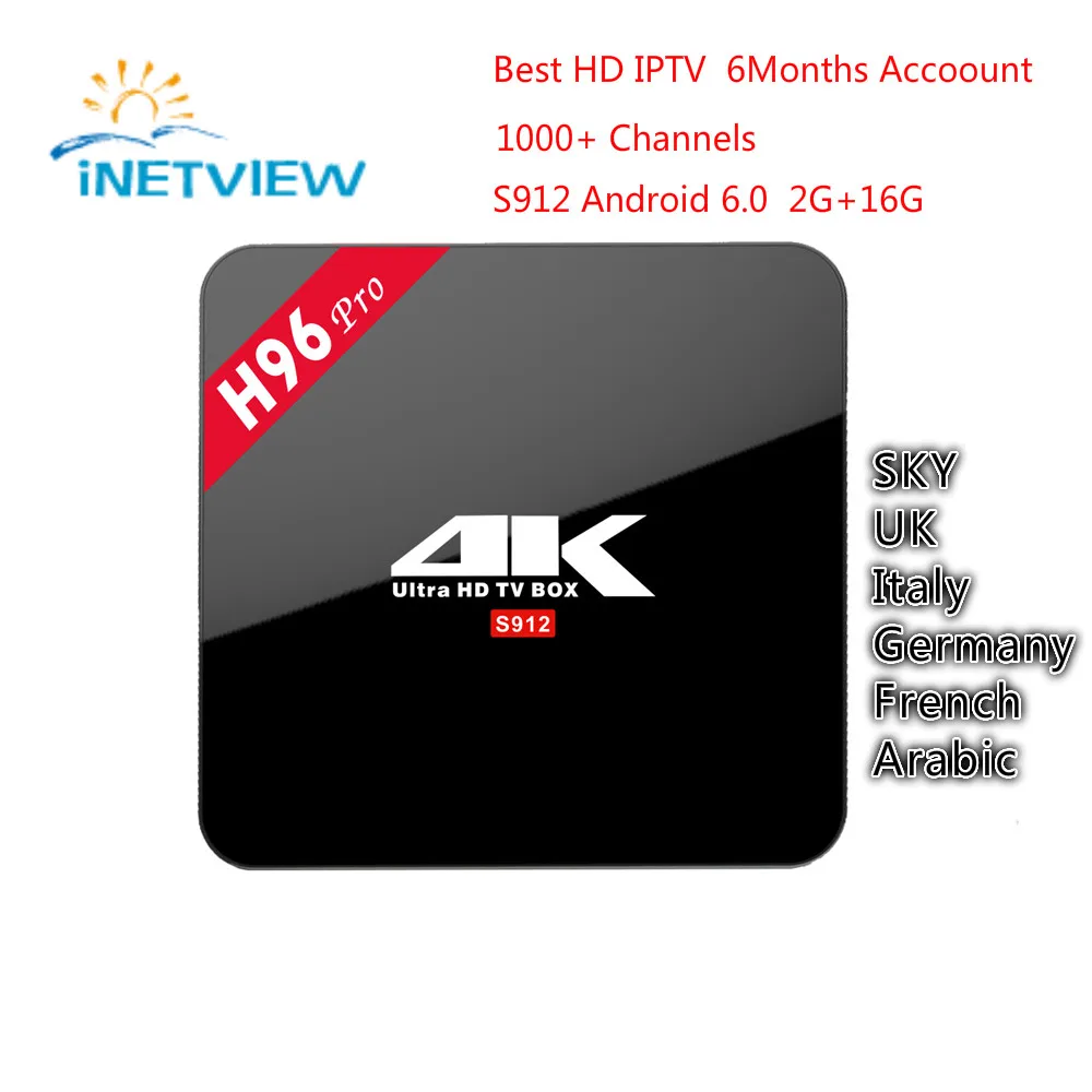 H96 Pro tv box android 6.0 S912 KODI Smart tv+6 months Europe Arabic IPTV 1000+ French UK DE Italy Germany Spain Africa Channels