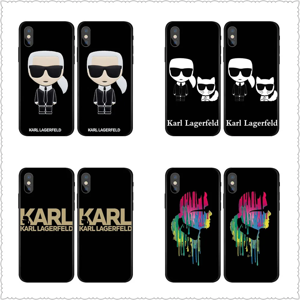 Модный чехол Karl Lagerfeld для iPhone 7 XS XR X samsung S8 S7 S6 черный мягкий |