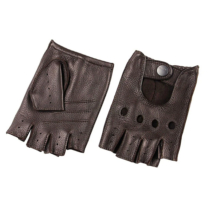 Модные мужские перчатки без пальцев из оленьей кожи, перчатки на запястье, перчатки для вождения, однотонные варежки для взрослых, настоящая кожа, EM001W-5