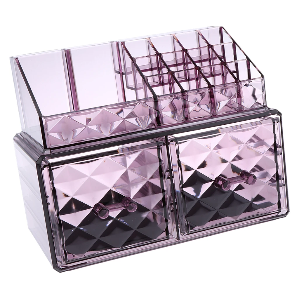Premium Purple Makeup Organizer Acrylic Cosmetic Storage with Drawers and Jewelry Display Box