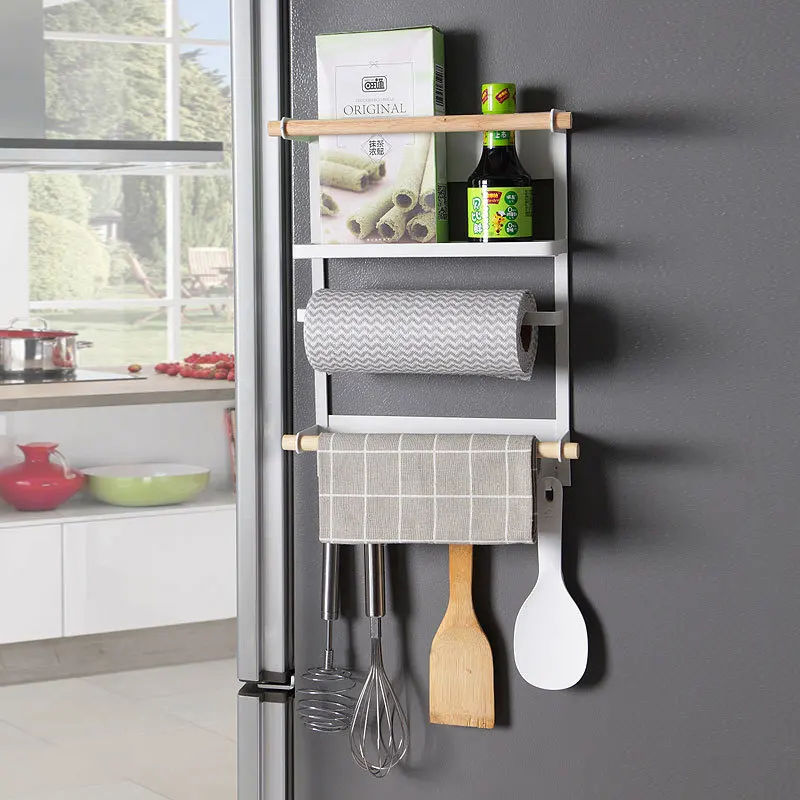 

Magnetic Fridge Organizer Refrigerator Side Wall Rack Paper Towel Holder Kitchen Shelf Spice Rack Food Shelves for Fridge Wall