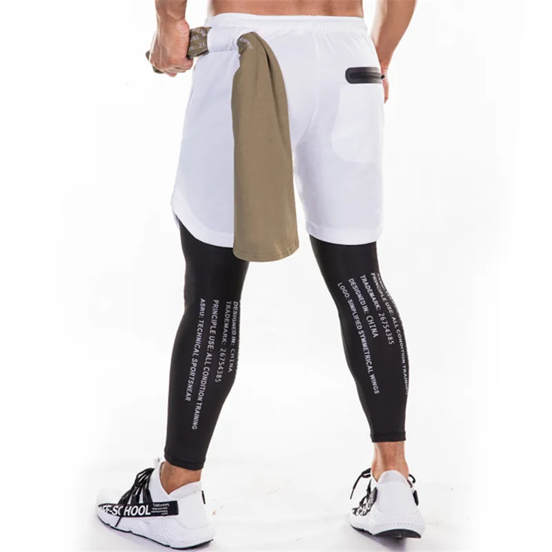 Дизайн мужские спортивные двойные шорты с принтом со светоотражающими принтами шорты для бега быстросохнущие спортивные костюмы со встроенным карманом