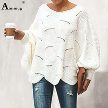 White Black Preppy Solid Oversized Eyelet Detail Scallop Trim Batwing Sleeve Boat Neck Sweater 2019 Autumn Casual Women Sweaters eyelet scallop edge jumper