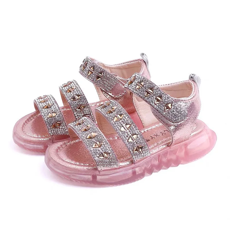 

Summer girls sandals baby Rhinestone beach shoes kids sandals children breathable shoes triangle patch hollow out 3 to 14 yrs