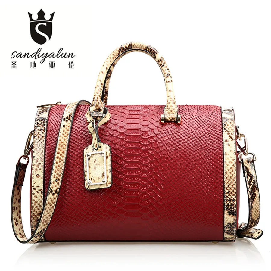 Fashion Genuine Leather Handbag Woman Tote Serpentine Designer Ladies