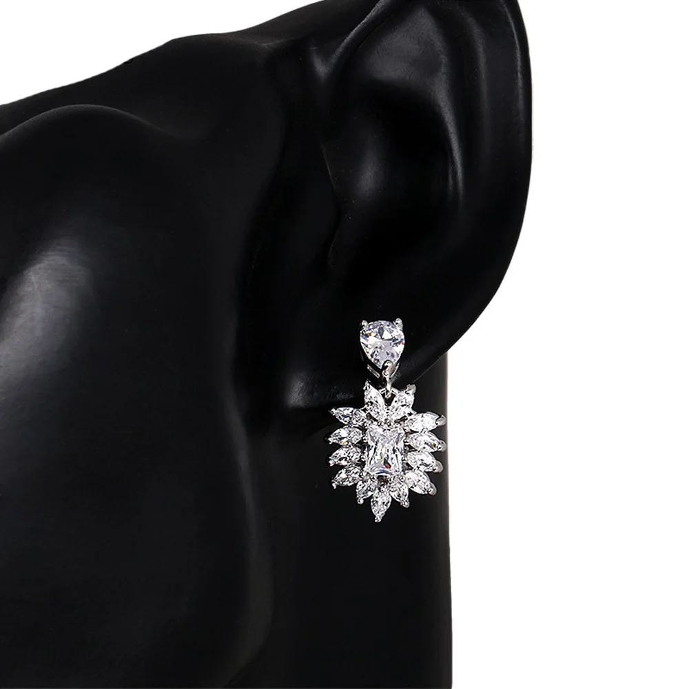 

HONGHONG Cubic zirconia 3 Pcs Women's Necklace Earrings Set Bridal Jewelry Sets 3 color Ladylike Zircon Chic Jewelries