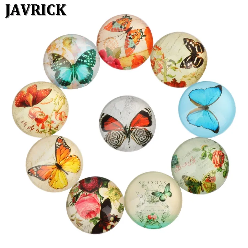 JAVRICK 10 шт. 12/20 мм фото цветок Бабочка круглый стеклянный кабошон купольная плоская