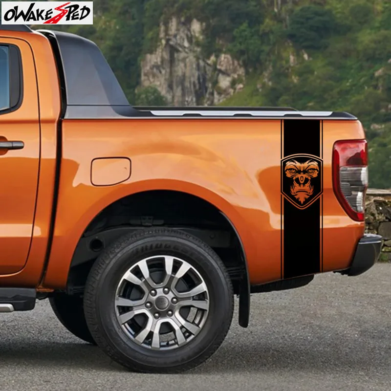 

2pcs Car Styling Gorilla Face Graphics Pickup Truck Bed Stripe Decor Sticker Automobile Body Accessories Vinyl Decal