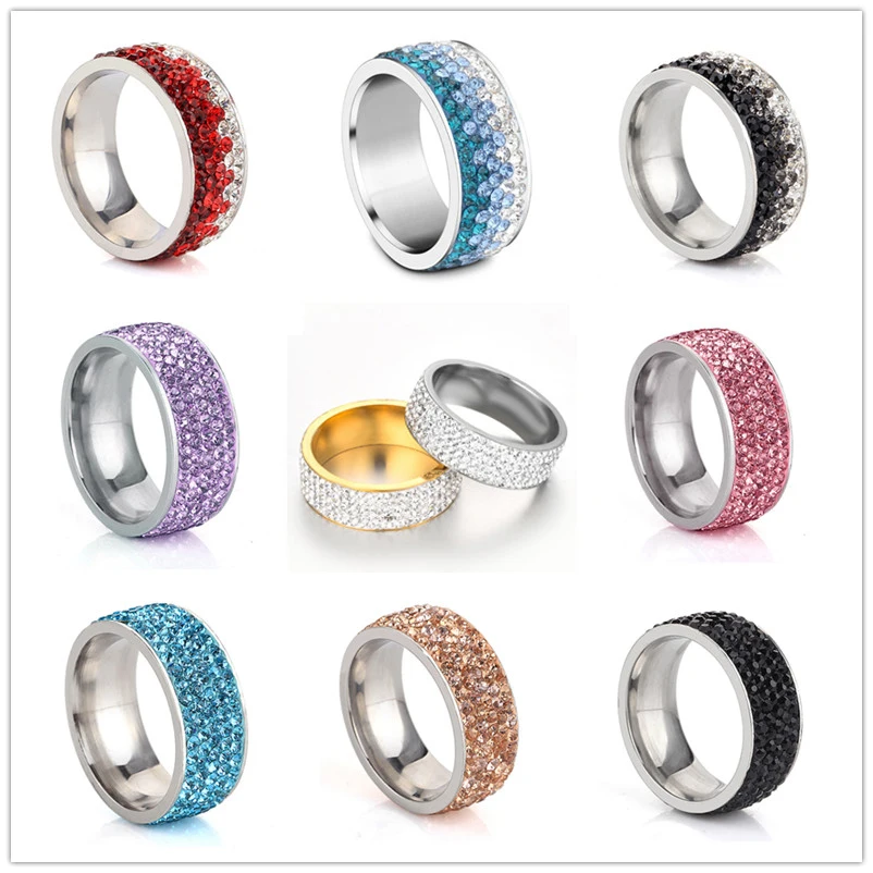 

5 Rows Crystal Stainless Steel Ring Women for Elegant Full Finger Love Wedding Engagement Rings Jewelry Men Anillos Mujer