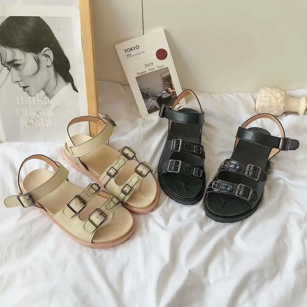 

2019 summer new style simple and simple solid color sandals women Roman style comfortable wild casual sandals