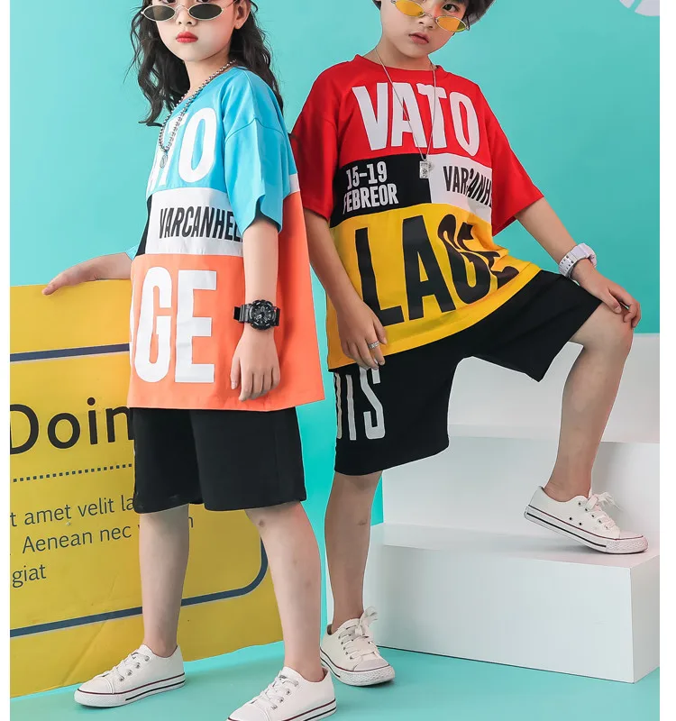 Summer 2019 baby girls Boys clothing set 6 8 10 12 14 Years hiphop tshirt pants kids jazz dance costumes toddler outfits 140 160 (12)