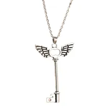 Angel Wings Key Friendship Pendant Long Chain Necklace Jewelry Silver